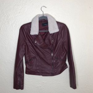 Maroon Forever 21 Faux Leather And Sherpa jacket